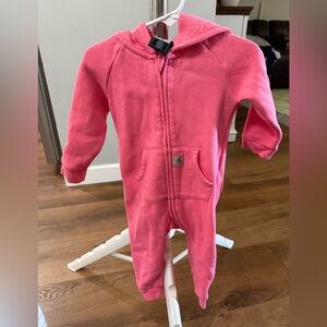 Carhartt Infant Pink Fleece-Lined Hooded Coverall / Onesie (Size 9m)